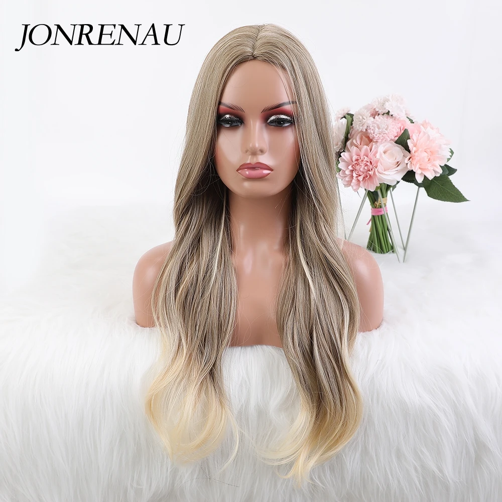 JONRENAU Long Wavy Light Ash Brown Synthetic Wig for Girl Women Daily use Cosplay Hair Wigs Colorful High Temperature Fiber | Шиньоны и