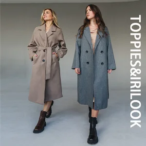 Женское длинное двубортное пальто Toppies, куртка из смеси 2022 шерсти, верхняя одежда, весна 50%