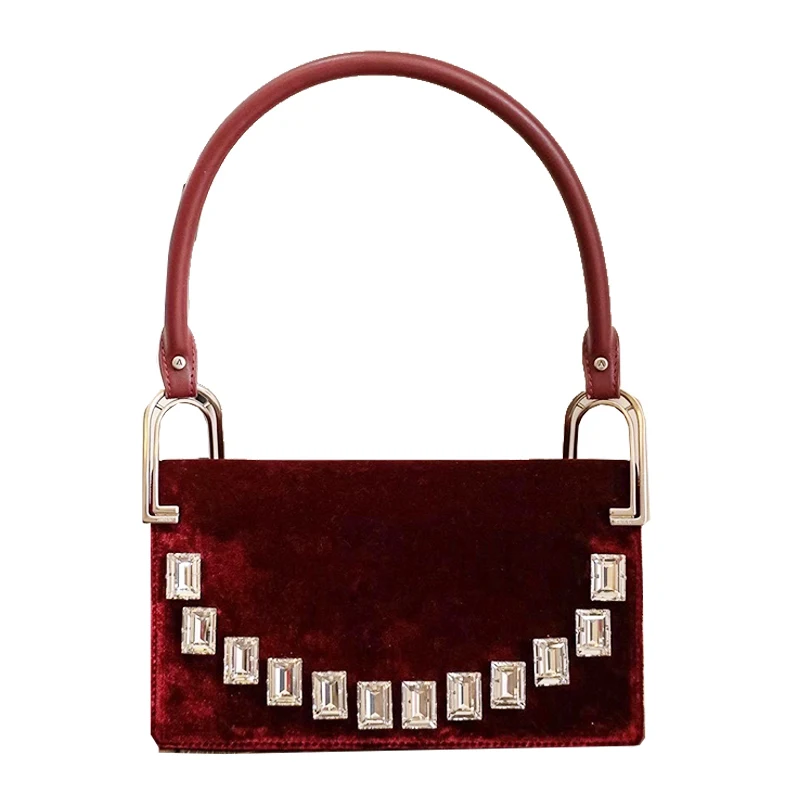 

[EAM] Women New Small Diamonds Vintage VELOUR Handbag Personality All-match Crossbody Shoulder Bag Fashion Tide 2021 18A1758