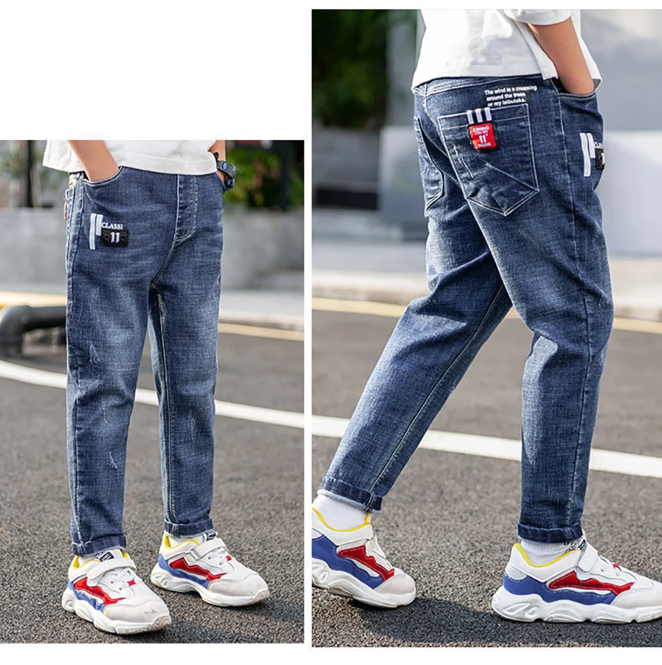 От 5 до 13 лет футболки для маленьких мальчиков тонкие прямые джинсы стрейтч 2020