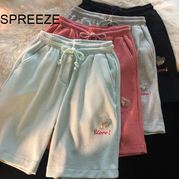 

SPREEZE Female Shorts Thin Love Shorts Women's Summer Loose High Waist A-line Wide Leg Pants Straight Tube Leisure Sports Shorts