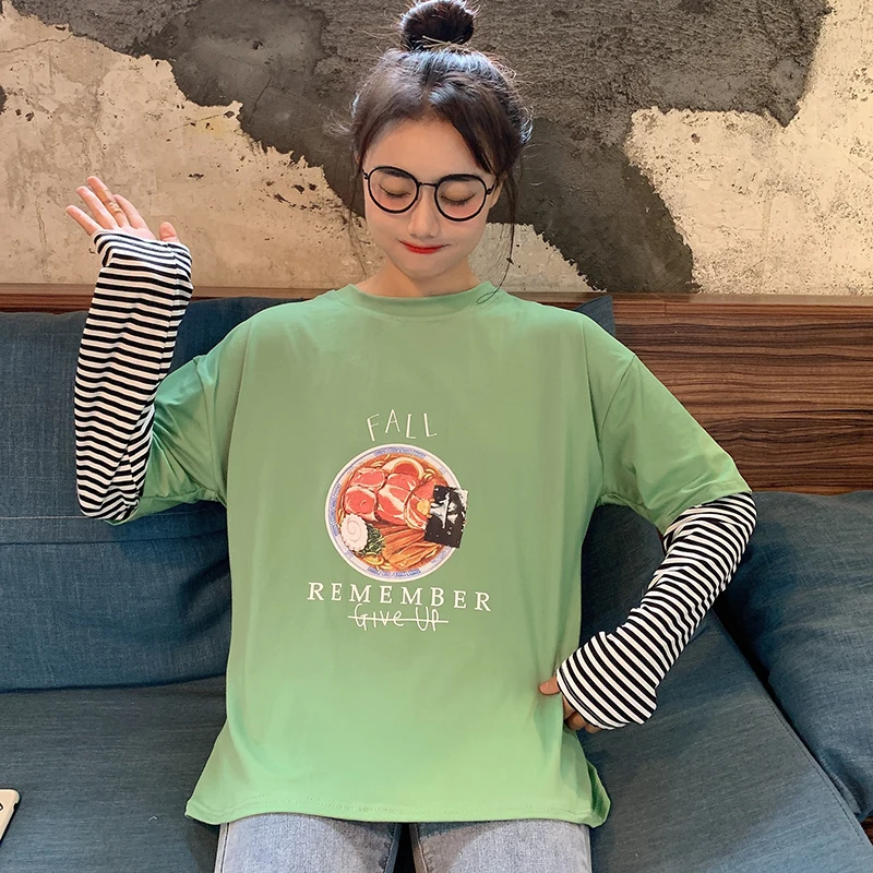 Осень 2020 Повседневная футболка с длинными рукавами женские топы в Корейском