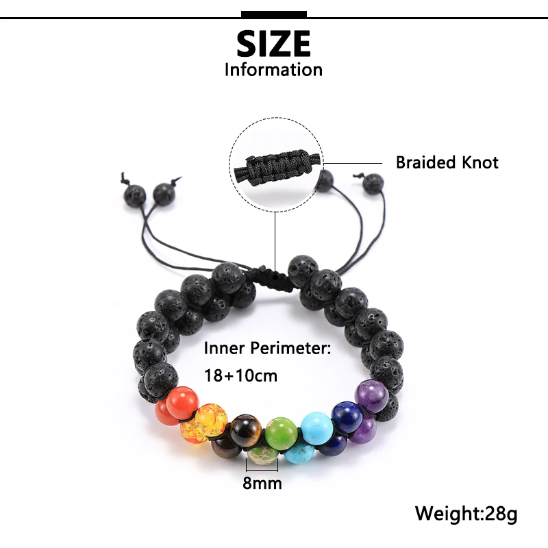 8 мм женский и мужской браслет из натурального камня 7 чакр целебный баланс 2 слоя