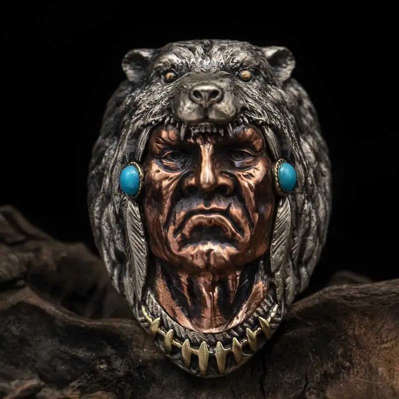 

charming Indian warrior RING 925 Silver Turquoise rings