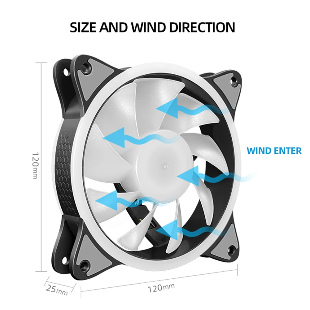 

COOLMOON 12cm DC 12V Large 4 Pin Cooling Fan Desktop Chassis PC Case Mute Rainbow Lighting Heatsink Radiator