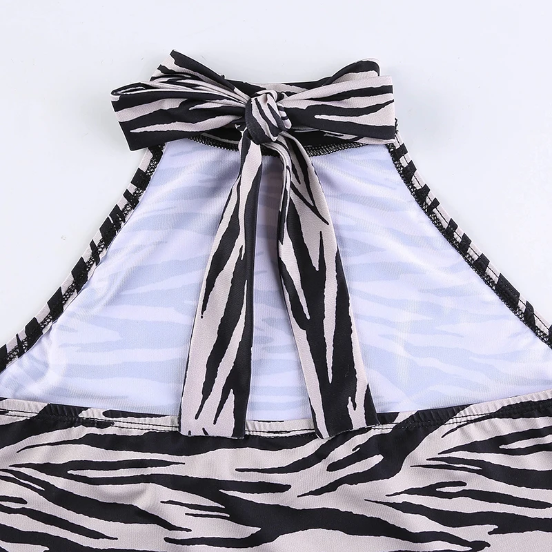 

Rockmore Y2K Zebra Stripes Halter Tie Up Crop Tops Women Sleeveless Tank Top Tee Clothes Sexy Backless Camis Streetwear Camisole