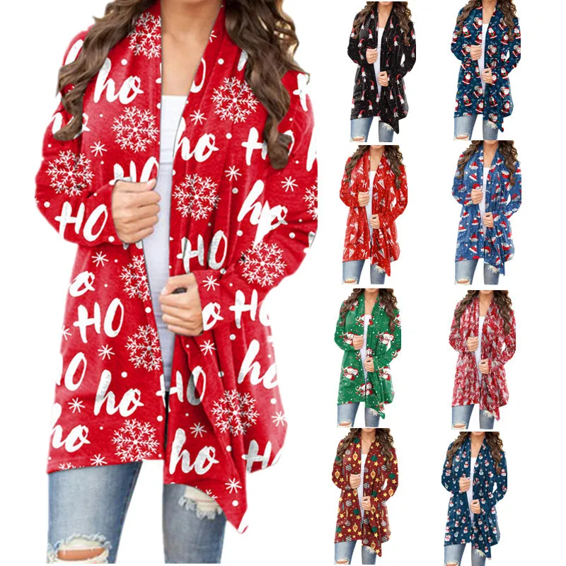 

New women's Christmas print casual cardigans with long sleeves