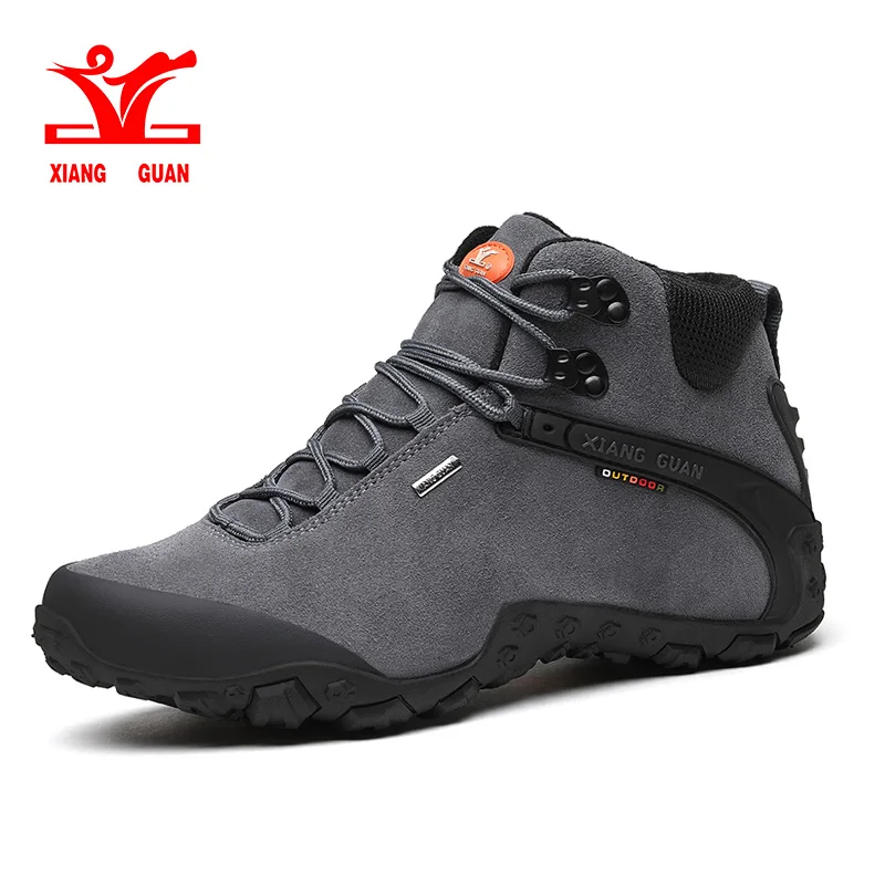 Men Women grey XIANG GUAN, мужская и женская обувь с высоким берцем, походная обувь, противоскользящие, износостойкие, на шнуровке, кроссовки для кемпинга, альпинизма, треккинга - Цвет: Men Women grey