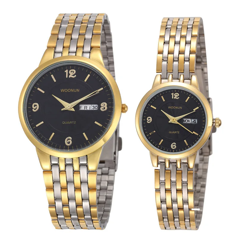 New Couple Watch Lovers Watches Waterproof Quartz Stainless Steel Date Day Watches Luxury Gold Watches Valentine's Day present