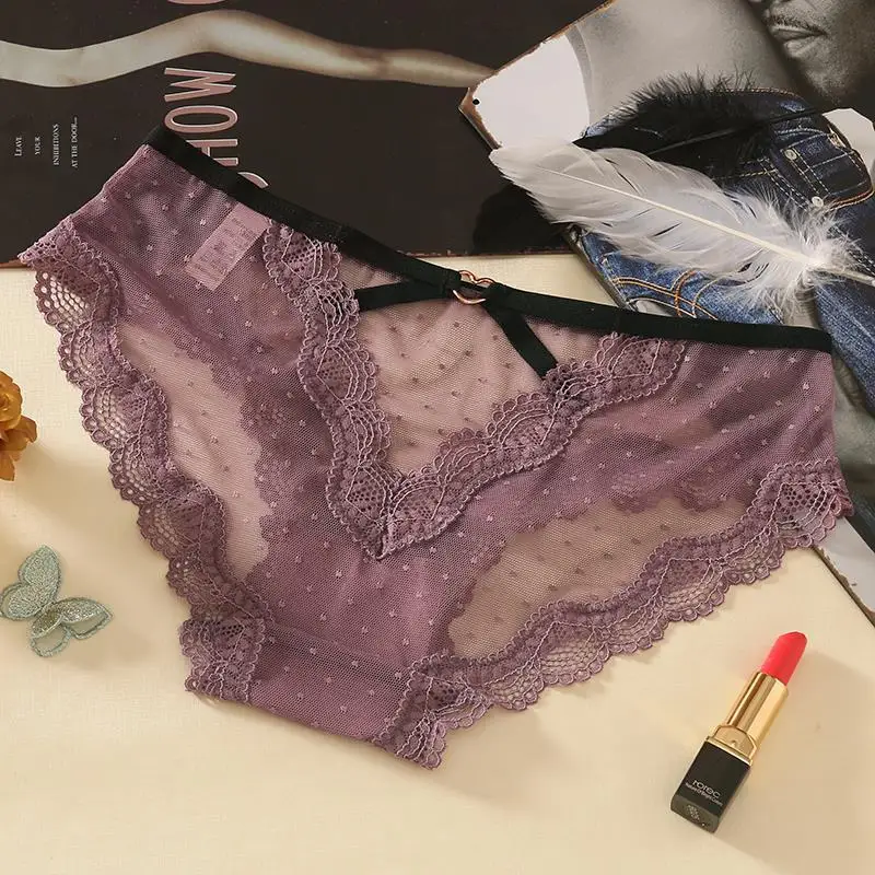 Трусы женские кружевные в горошек бесшовные с цветочным принтом | Женская одежда