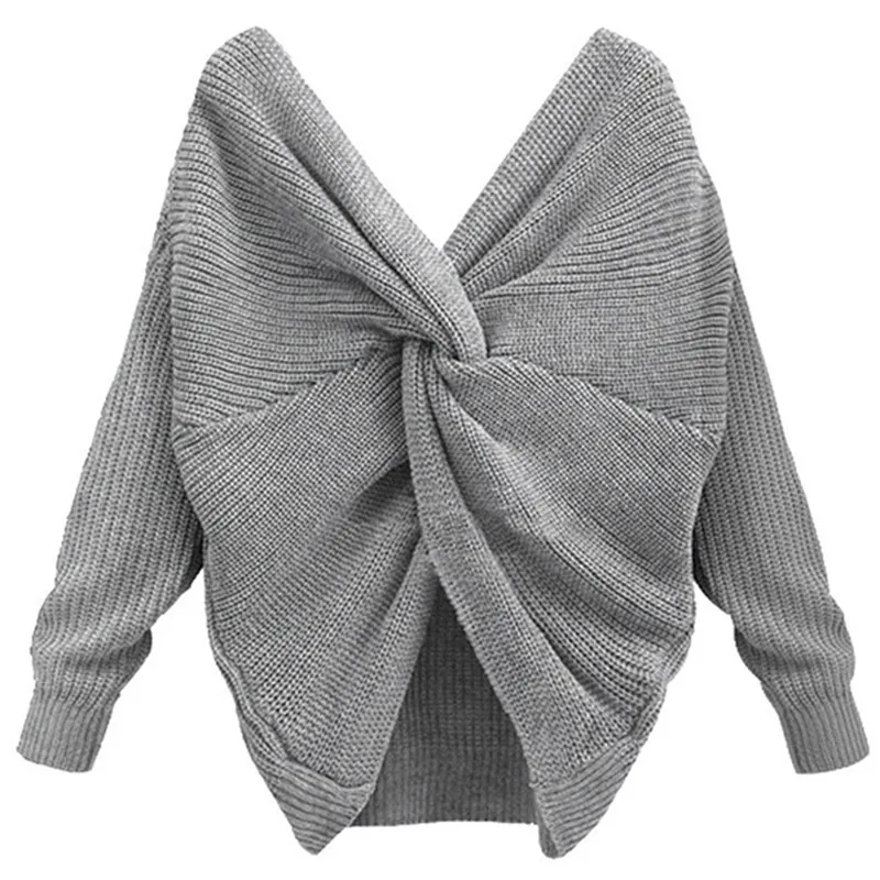 

2020 New Sweater Women Autumn Winter Sexy Backless Cross Pullover Jumper Knitting Loose Clothes Female Fashion Winter Sweater