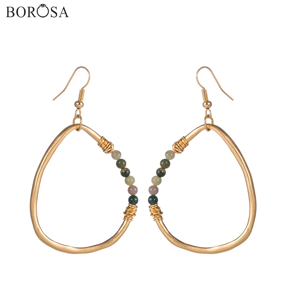 

BOROSA Teardrop Natural Stone Beads Drop Earring Handmade Fashion Pearl Beads Gems Stones Gold Earrings Jewelry Gifts WX1659