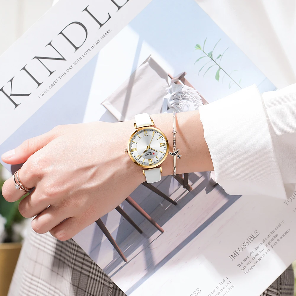 Часы CURREN женские кварцевые модные простые Роскошные элегантные с кожаным