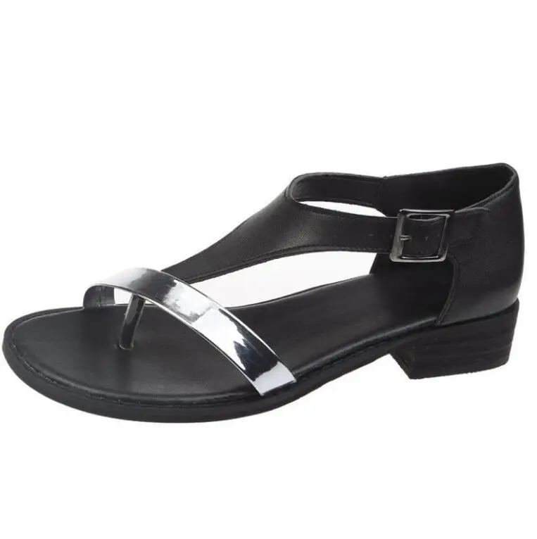 

Low Flat Gladiator Sandals Women Leather T-Strap Rome Sandals Cover Heel Buckle Strap Concise Mixed Colors Bohemian Shoes