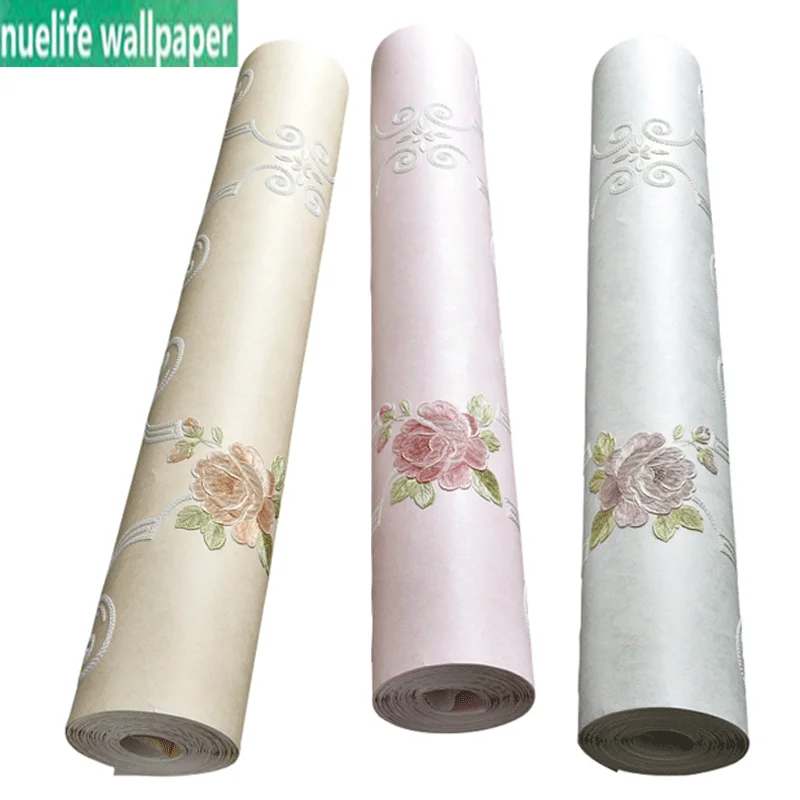 

Pink flower pattern non-woven wallpaper rustic style bedroom 3d stereo European living room sofa TV background wall paper