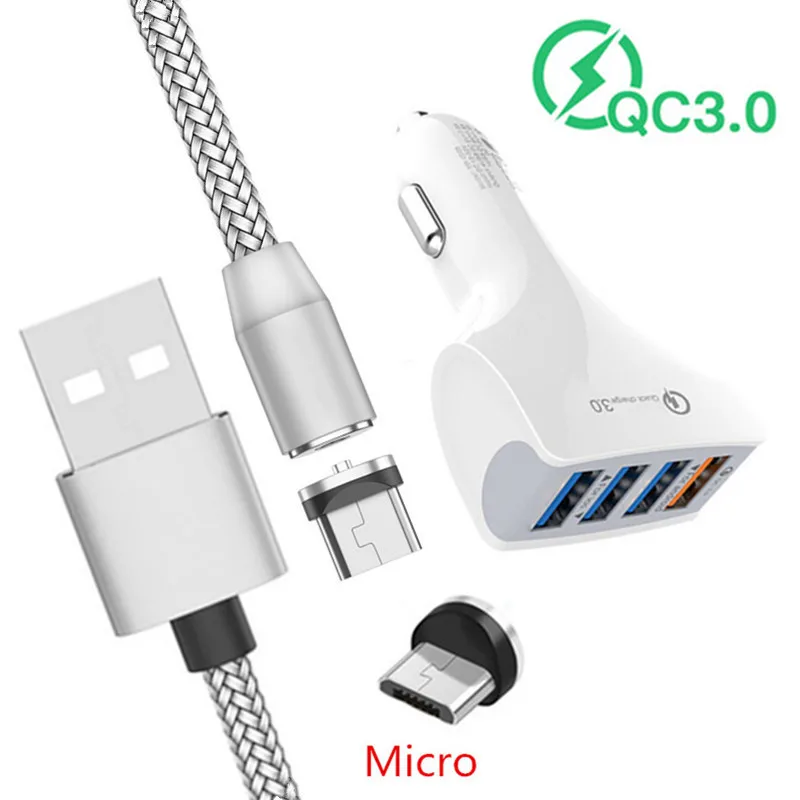 QC 3 0 быстрая зарядка автомобильное зарядное устройство магнитный Micro usb кабель