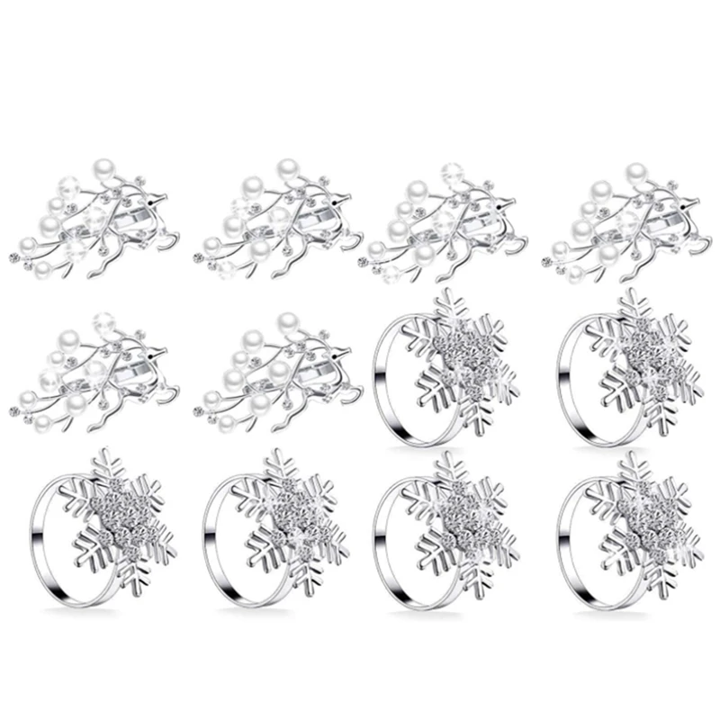 

NHBR Christmas Napkin Ring Set 12-Piece Exquisite Table Decoration Christmas Holiday Wedding Banquet