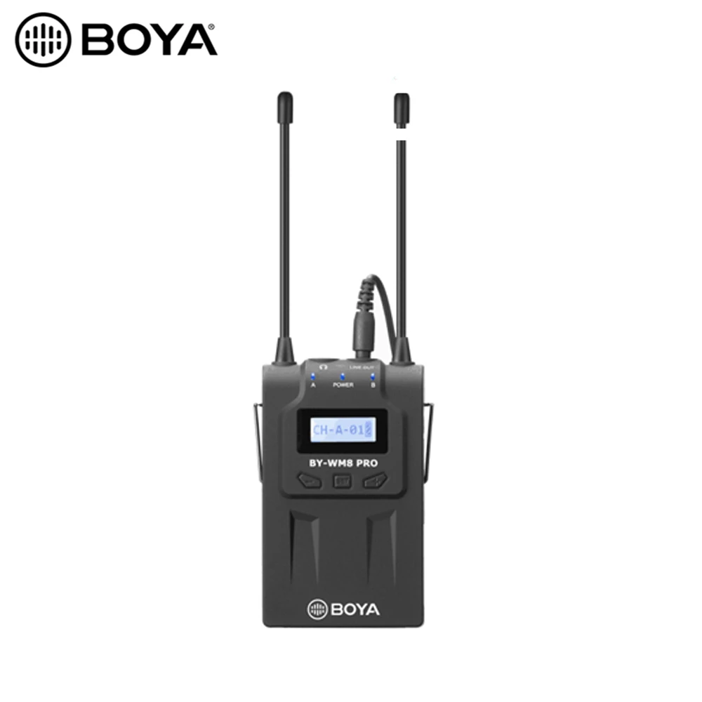 

Беспроводной ресивер BOYA RX8 Pro, двухканальный, OLED дисплей, стерео, для DSLR камеры, микрофон TX8 BY-WHM8 BY-WXLR8, передатчик