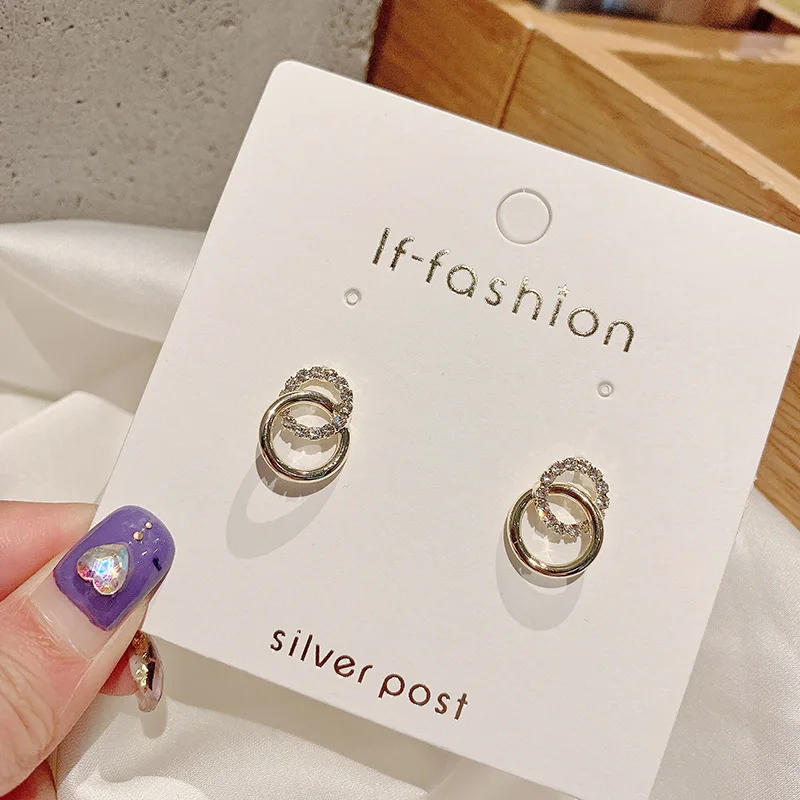 

2020 New Women's Earrings Sweet Round Geometric Rhinestone Drop Earrings for Women Bijoux Korean Girl Gifts Jewelry Wholesale