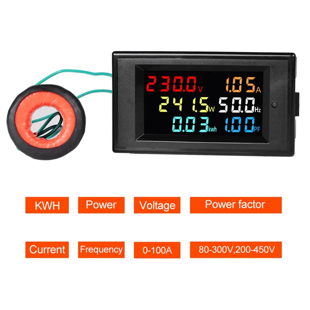 

LCD Digital Panel Wattmeter Energy Power Meter Voltage Voltmeter Current Ammeter Frequency Indicator AC 220V 380V 100A