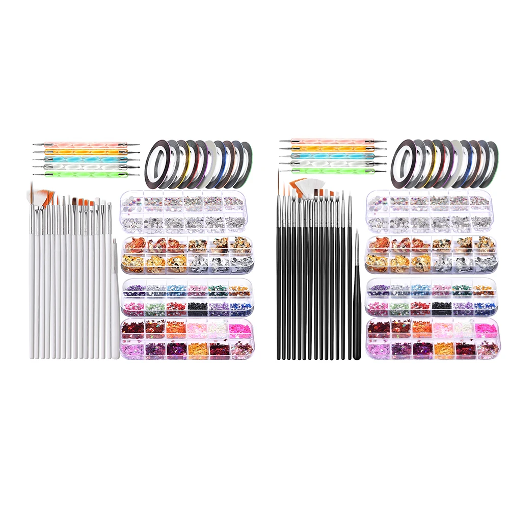 

Nail Art Tools Kit Acrylic Nail Brush Painting Drawing Dotting Pen DIY Manicure Accessories Foil Paper Sequins Nail Lines Set