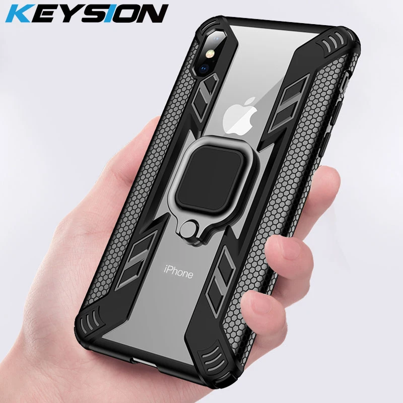 KEYSION противоударный чехол для iPhone SE 2020 New XS Max XR прозрачный с магнитным кольцом