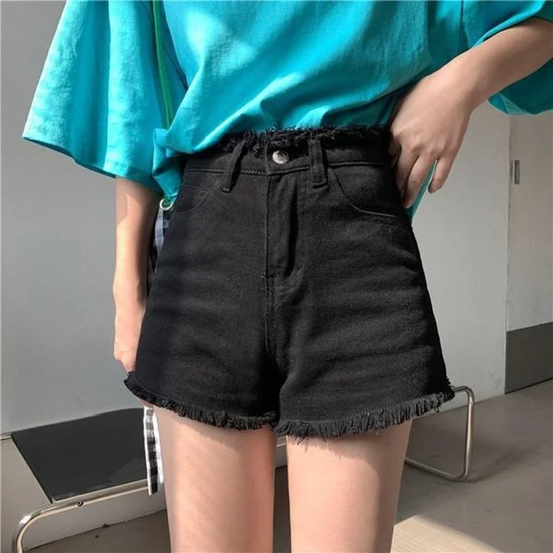

GOOHOJIO 2021 Summer New Fashion Solid Color Shorts Vintage Jeans High Waist Button Chic Denim Shorts Casual Loose Jeans Female