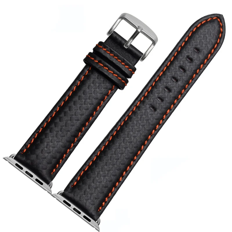 Orange-silver Роскошный карбоновый+ кожаный ремешок для Apple watch ремешок 44 мм 40 мм correa iWatch серия 4 3 2 ремешок 42 мм 38 мм ремешок для часов браслет - Цвет ремешка: Orange-silver