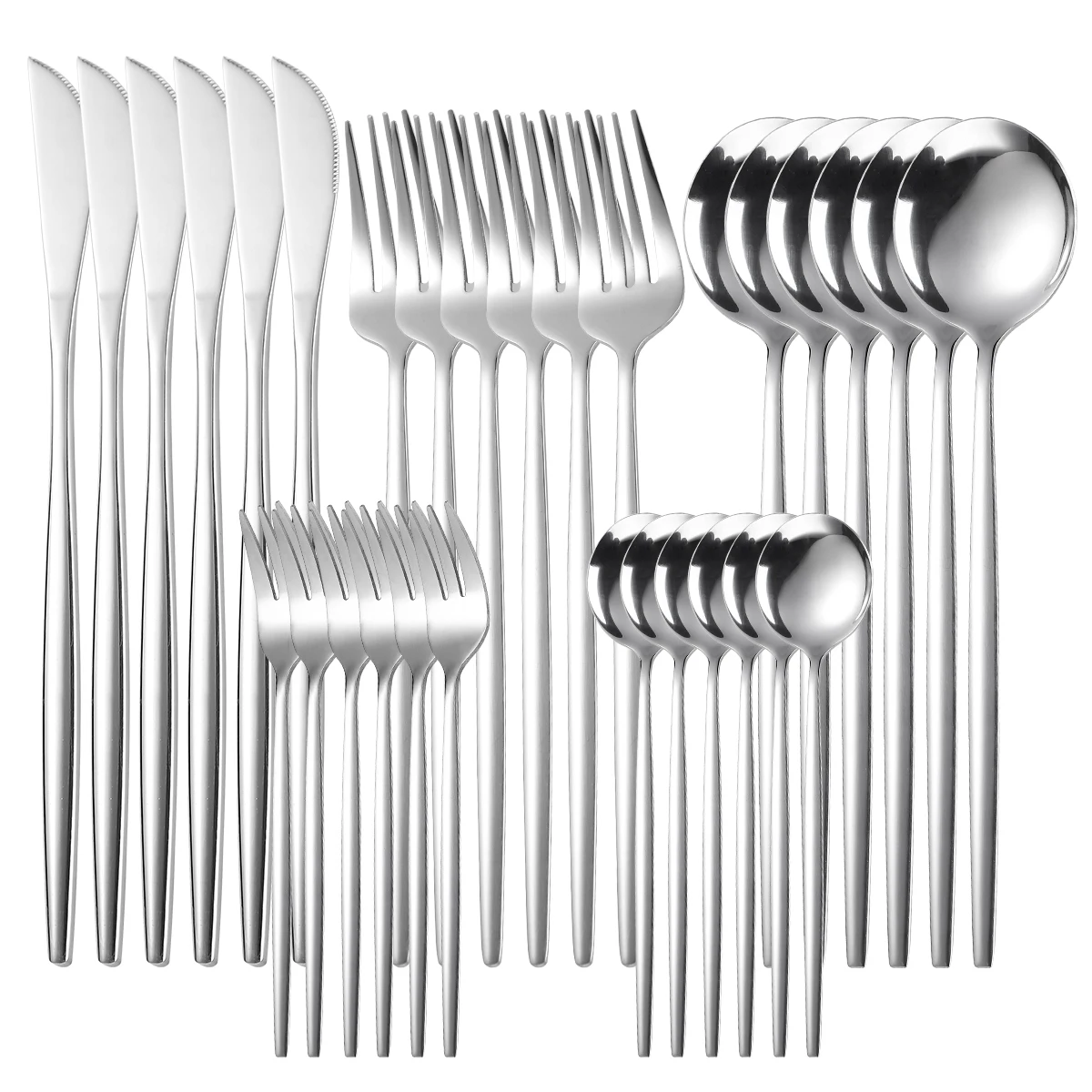 

30Pcs Gold stainless steel Cutlery Set Steak Knife Fork Coffee Spoon Teaspoon Dinnerware Set Kitchen mirror finish tableware Set