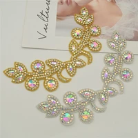 2pcs handmade crystal beaded rhinestone applique sewiron on clothes for decoration diy