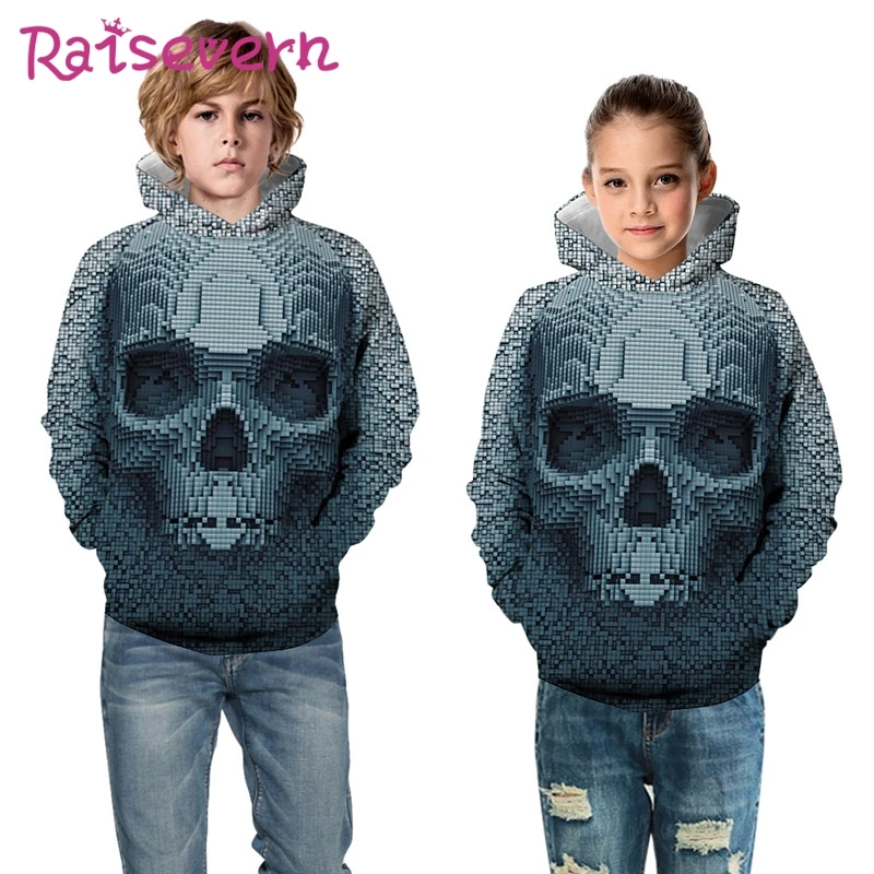 Детские толстовки с капюшоном 3D принтом черепа на Хэллоуин пальто унисекс