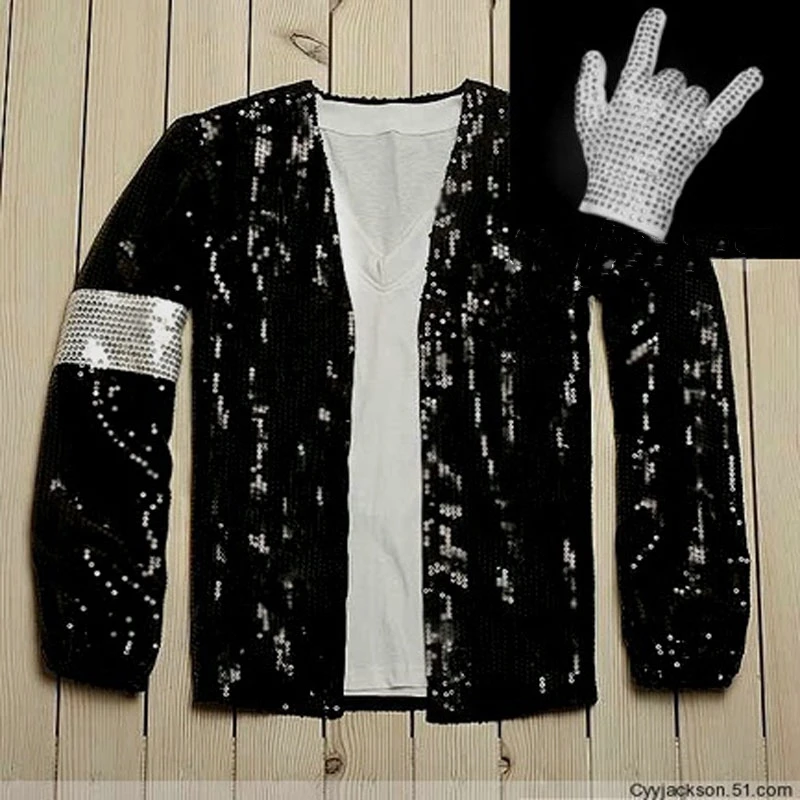 Coat and gloves Пальто Майкла Джексона, джинсовая куртка и перчатки, современные танцевальные костюмы, карнавальный костюм, одежда для косплея - Color: Coat and gloves