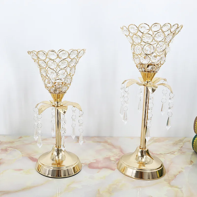 Хрустальный цветок подсвечник для свечей свадебный Декор Золотой Кристалл