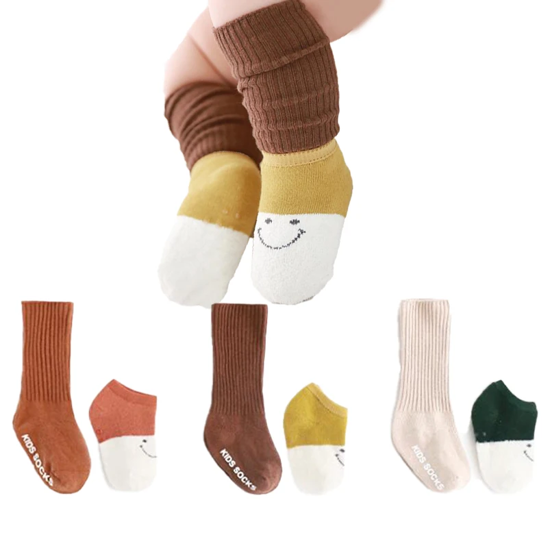 

Funny emotion baby boys socks thick terry infant kids knee high socks+boat socks set toddle girls shoes socks children skarpety