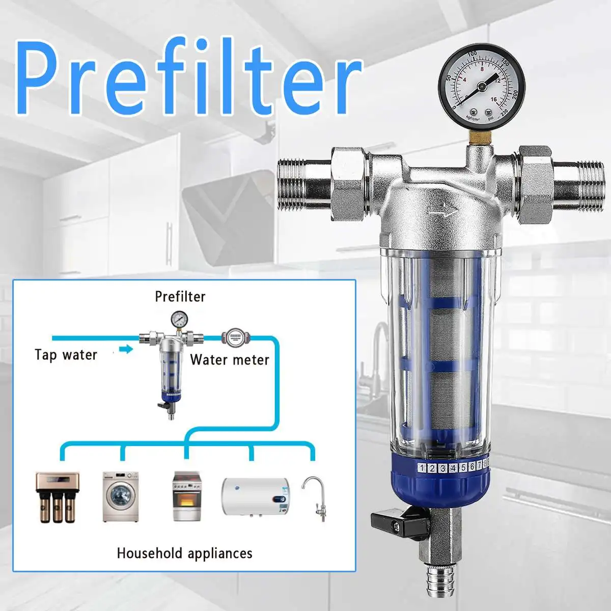 

Предварительно фильтрующий очиститель воды с большим потоком, 1-3/4 дюйма
