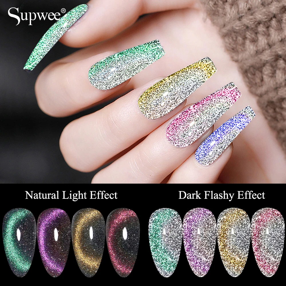 

SUPWEE 10ml Rainbow Cat Eye Gel Nail Polish Glitter Effect Reflective Semi Permanent Soak Off Gel Polish UV For Nail Gel Varnish