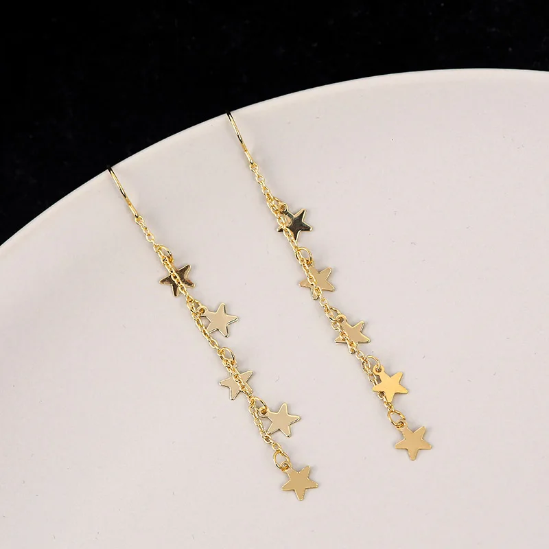 2020 новые модные золотые длинные Подвесные серьги со звездой и кисточками для