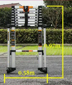 3.5m household portable telescopic ladder, aluminum alloy material, side tilt support rod, thick seamless aluminum tube