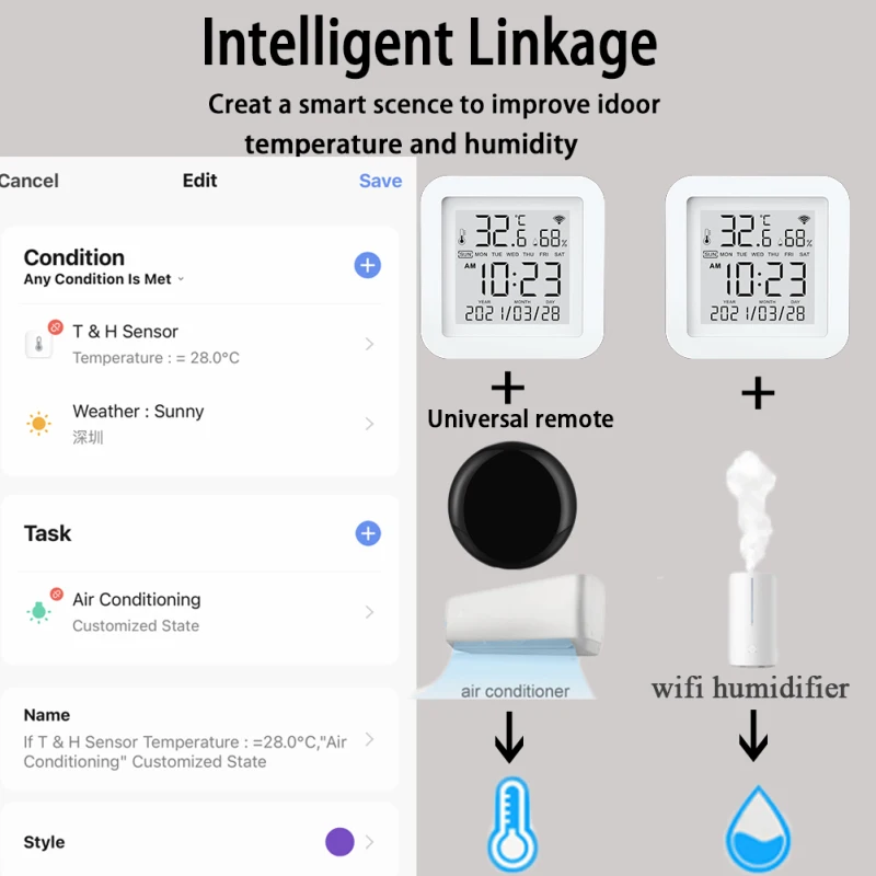 

WiFi Temperature Humidity Sensor USB Digital LCD Screen Display Work with Alexa Google Home Thermometer Hygrometer Gauge