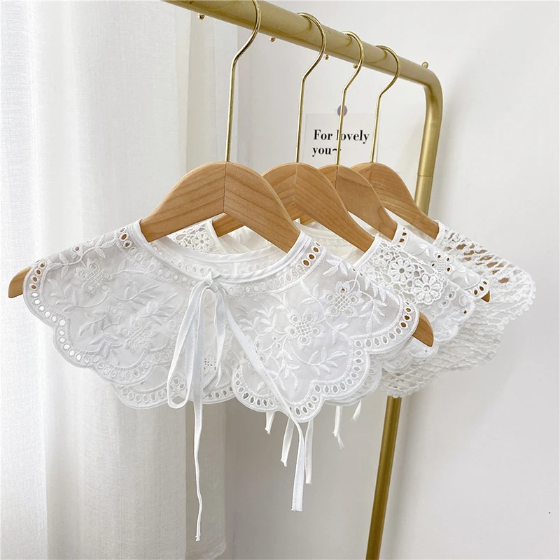 

Girls Embroidery Flowers Fake Collar Spring Autumn Hollow Lace Floral Tether False Collars Blouse Top Clothes Accessories