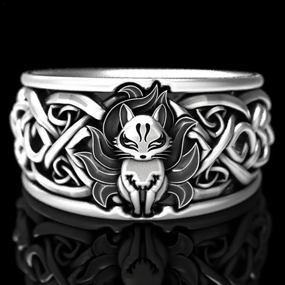 

Anime Nine-Tailed Fox Rings for Women Men Fashion Retro vintage Design Rings Trendy Viking Celts Fox Animal Shape Ring