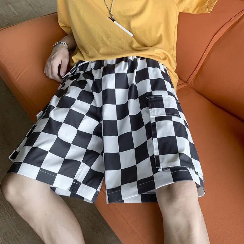 

Шорты мужские клетчатые с карманами, модные повседневные свободные пляжные, прямые, с кулиской, уличная одежда, популярный цвет, летние