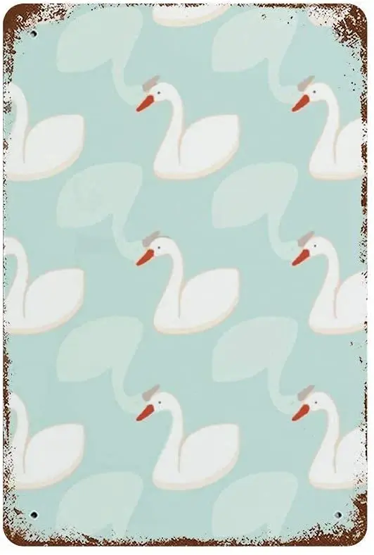 

Metal Wall Sign White Swan Pattern Home Bedroom Art Poster Wall Decoration Old-fashioned Retro Square Metal Sign 8X12 Inch
