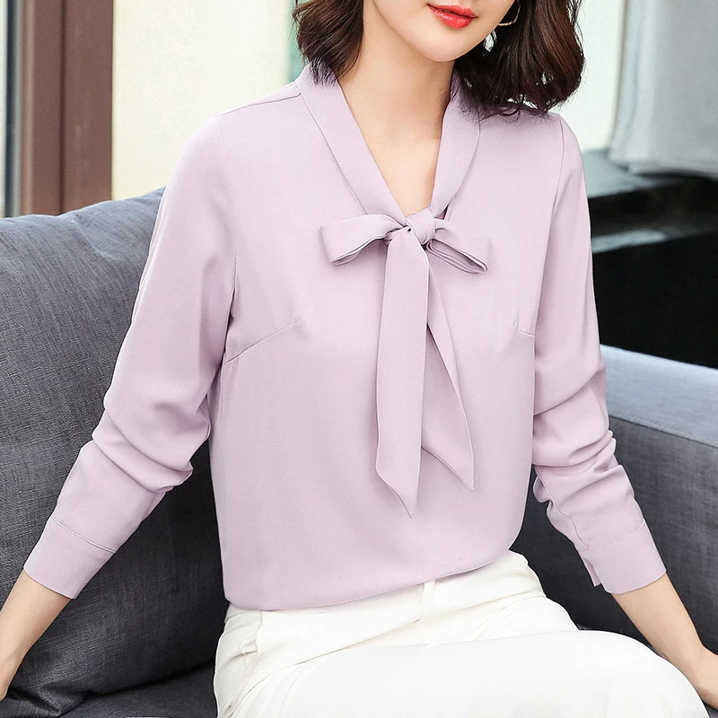 Lady New Korean Bow Shirt Women'S Long Sleeved Chiffon Top Autumn Professional White Shirt Temperament Formal Work Clothes