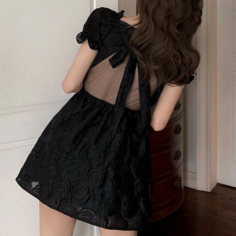 

Sweet Cute Vintage Silm Waist Backless Dresses for Women 2021 Short Sleeve Square Collar One Piece Sexy Mini Vestido Feminino