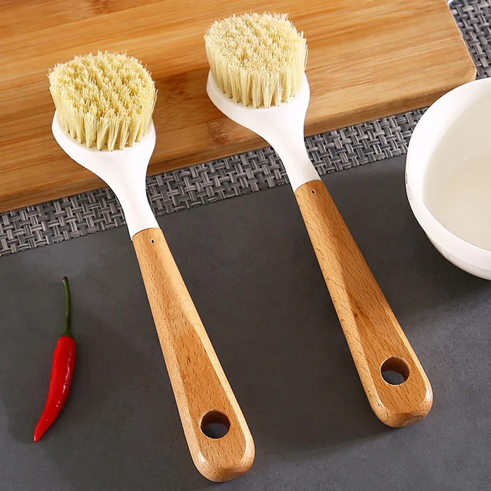 

Household Wooden Extended Handle Pot Brush Natural Sisal Round Head Brush Kitchen Pot And Pan Scrubber Brush Sink Cleaning Tool