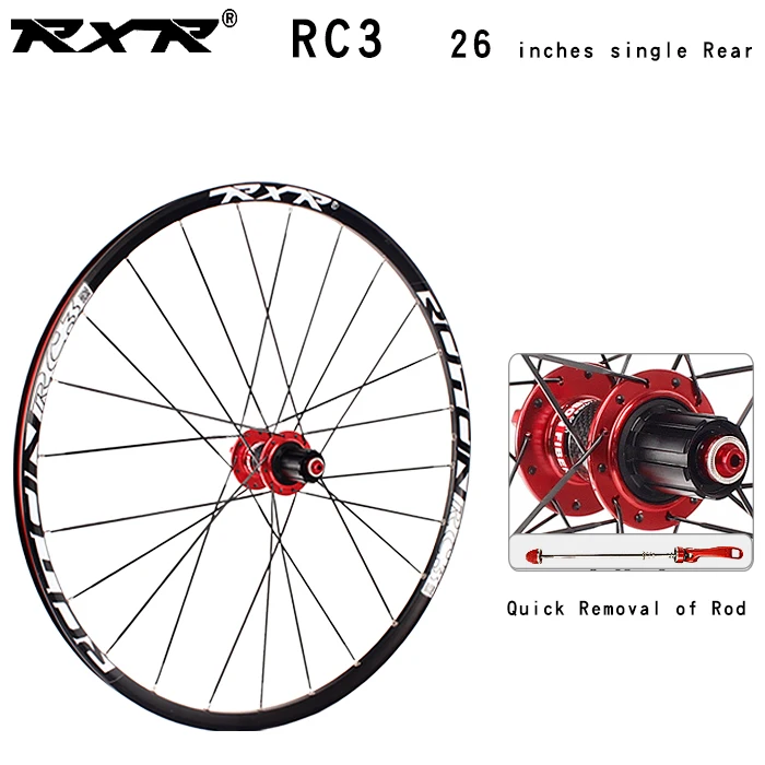 26RC3 Red Rear QR RXR горный велосипед внедорожный MTB Углеродные колеса 26 дюймов RC3 дисковый тормоз 5 подшипников 7-11speed через ось/QR колеса велосипеда - Цвет: 26RC3 Red Rear QR