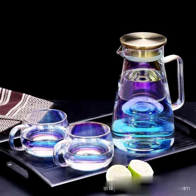 

Teacup teapot coffee pot cold water pot glass colorful pot dazzling cold water pot heat resistant and high temperature