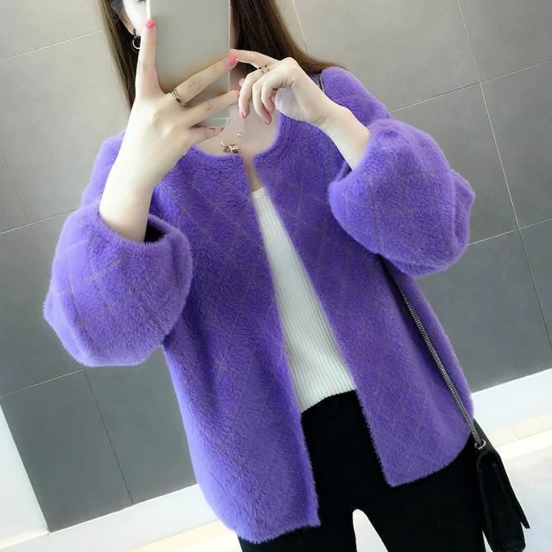 Женский короткий кардиган из искусственного меха норки клетчатая куртка|Женские