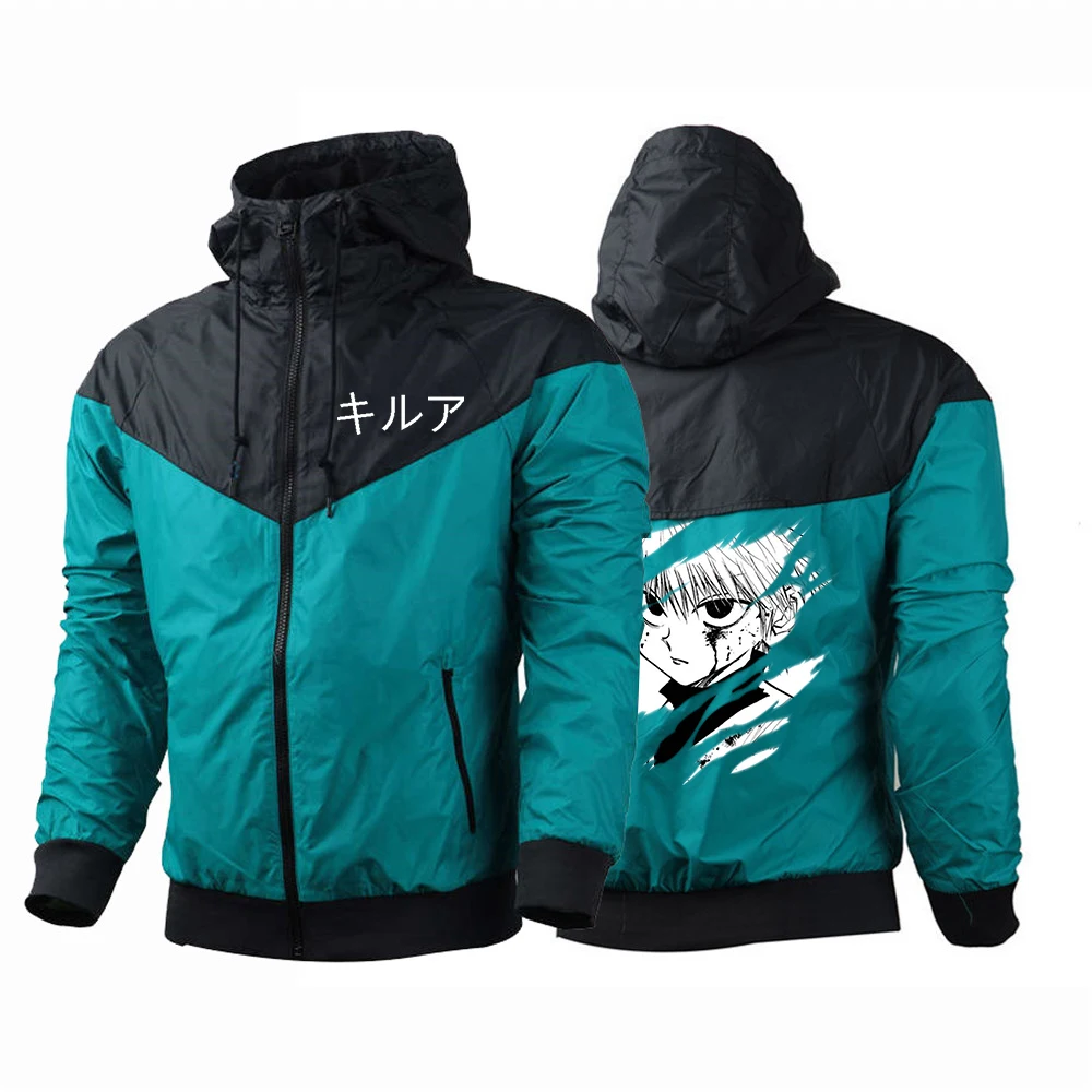 Мужская непромокаемая ветровка с капюшоном принтом из аниме Hunter X Killua Leorio на